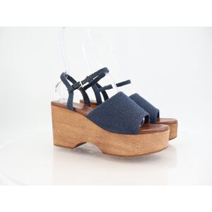 Jeffrey Campbell Women's On Deck Platform Sandal Size 10 Blue Woven Wooden Wedge